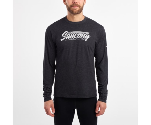 Tenis Saucony Long Sleeve Logo Tee Hombre Tops Ropa Dark Gris Heather México MX-489-AC